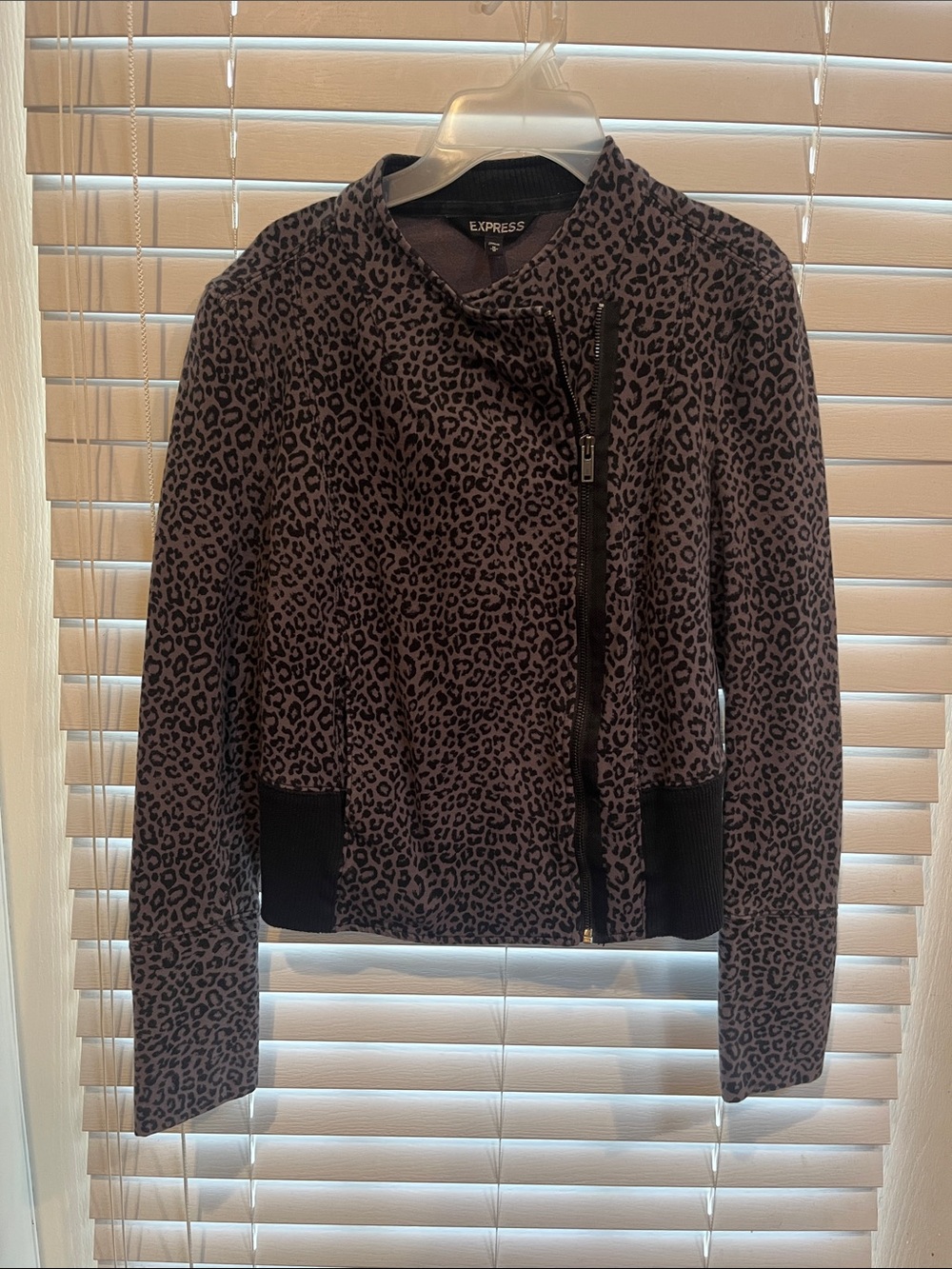 Express Gray and Black Leopard-Print Bomber Jacket